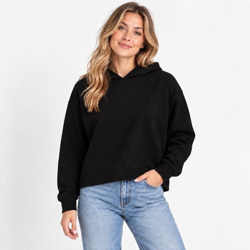 NWT Madewell Ponte Relaxed Fit Stretch Hoodie Sweatshirt Jet Black Size Large